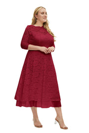 Plus Size Women Midi Fall Dress Red | Bohemian Half Sleeve Autumn Boho Women Dresses Boho Clothing Perfect Party Dress