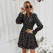 Polka Dot Autumn Women Mini Dress | Bohemian Long Sleeve Fall Dresses Collection for Autumn Boho Dresses Wedding Gift for Her