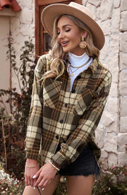 Long Sleeve Women Fall Flannel Jacket | Collared Check Pattern Women Shirt | Perfect Women's Flannel Shirt for Fall Gift