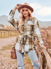 Women Fall Flannel Shirt | Classic Collared Button-Down with Check Pattern | Perfect waist tied Fall Flannel Jacket for Women