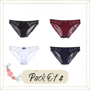 Floral Lace Women's Briefs | Pack of 4 High-Cut Comfortable Sexy Brief Underwear Collection | Low-Rise Panties Collection - Gift for Women