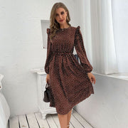 Women Long Sleeve Midi Boho Dress | Polka Dot Pattern Summer Boho Sun Dress Ideal Gift For Women Perfect for Beach & Parties