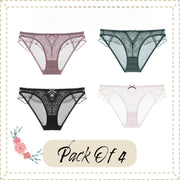 Lace Floral Sexy Briefs for Women | Pack of 4 Women Low Rise Breathable Briefs Underwear Knickers Collection | Panties Set for Women Her