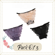 Floral Lace Briefs For Women | Pack of 3 Women Comfy Brief Underwear Collection | Women Sexy Panties Collection, Perfect Lingerie For Women