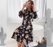 Long Sleeve Floral Midi Dress Autumn Dress Skater Fall Dress For Women | Beautiful Summer Plain Dress Fall Clothing Boho Dress Gift For Her