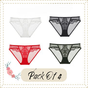 Women Floral Lace Briefs Underwear | Pack of 4 Brief Underwear  Collection | Sexy Low-Rise Panties Collection Knickers Gift for Women