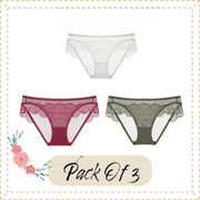 Women Lace Floral Briefs | Pack of 3 Women Brief Underwear Collection |  Brief Collection Panties, Perfect Lingerie for Women