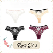 Floral Lace Comfy Thong For Women | Pack of 4 Thong Women Underwear Collection | Sexy Low-Rise Panties Collection Set -Gift For Women