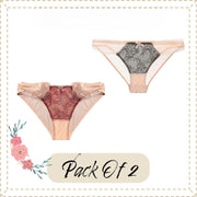 Women's Lace Bow Floral Briefs | Pack of 2 Women Transparent Bow Brief Comfy Underwear Collection | Sexy Bow Panties Set Gift For Women