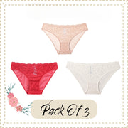 Lace Floral Briefs For Women | Pack of 3  Brief Underwear Collection Set | Sexy Panties Collection Perfect Set Lingerie For Her