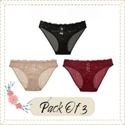 Lace Floral Briefs For Women | Pack of 3  Brief Underwear Collection | Sexy Panties Collection Perfect Set Lingerie For Women