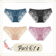 Lace Floral Briefs for Women Panties | Pack of 4 Women Briefs Women  Underwear Collection | High-Cut Brief Collection Panties Set for Women