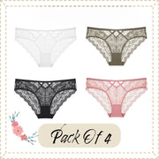 Women's Floral Lace Breathable Briefs | Pack of 4 High-Cut Brief Women's Underwear Collection | Sexy Panties Collection - Gift for Women