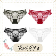 Floral Lace Briefs Women Knickers Panties | Pack of 4 High-Cut Brief Women's Brief Underwear | Sexy Panties Collection Ideal Women's Gift