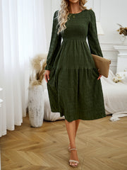 Autumn Women Green Midi Dress | Bohemian Long Sleeve Fall Dress Women Collection for Women Autumn Boho Dresses Wedding Gift for Her