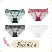 Floral Lace Comfy Briefs For Women | Pack of 4 High-Cut Brief Underwear Collection | Sexy Mid-Rise Panties Collection, Set Gift For Women