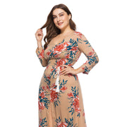 Women Plus Size Floral Maxi Summer Dress Front Slit Design Floral Plus Size Dresses