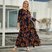 Black Floral Women Long Sleeve Women Dress Maxi Plus Size Dresses for Women