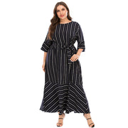 Robe à manches longues à rayures noires pour femmes Maxi Robes de grande taille pour femmes