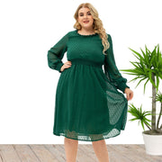 Long Sleeve Plain Green Women Mini Summer Plus Size Summer Women Dress