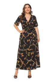 Femmes été grande taille robe de soleil demi-manche Maxi Wrap papillon robe à motif floral