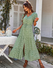 Half Sleeve Midi Length Printed Dress Skirt Dress For Women Summer Dress