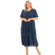 Women Plus Size Blue Half Sleeve Midi Summer Dress Boho Sundress