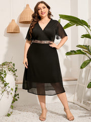 Women Plus Size Black Short Sleeve Midi Summer Dress Boho Sundress