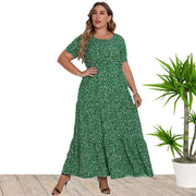 Women Plus Size Short Sleeve Green Maxi Summer Floral Dress Boho Sundress