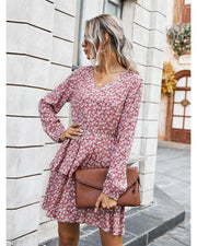 Long Sleeve Autumn Women Floral Dress Mini Boho Fall Dresses for Women