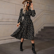 Long Sleeve Autumn Floral Women Dress Midi Boho Fall Dress for Women