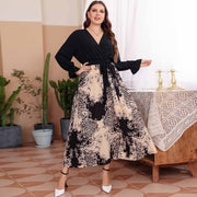 Black Long Sleeve Women Plus Size Floral Maxi Summer Dress