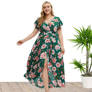 Robe Femme Florale Manches Courtes Grande Taille Maxi Wrap Boho Robe Femme