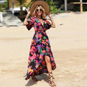 Half Sleeve Midi Floral Pattern Summer Women Boho Summer Sun Dress