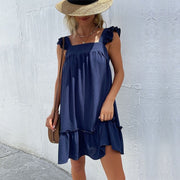 Short Sleeve Mini Solid Summer Women Boho Sun Dress