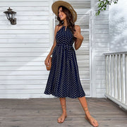 Robe mi-longue sans manches à pois pour femmes d'été Boho Sun Dress