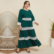 Robe de soleil d'été verte à manches longues et motif maxi pour femmes