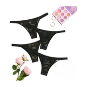 Lace Floral Black Thong for Women | Pack of 4 Women Floral Thong Underwear Collection | Underwear Collection Pack Nylon Thong Women Panty